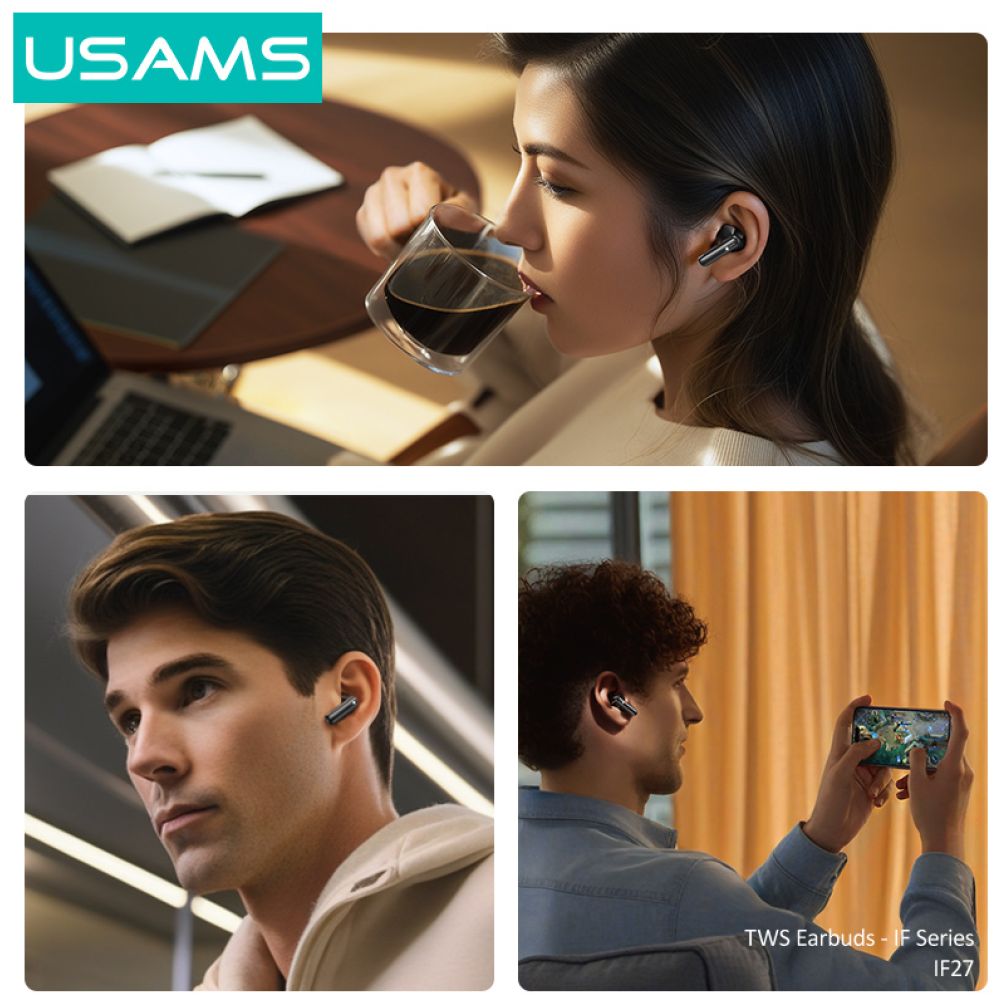 USAMS earphones με θήκη φόρτισης IF27, TWS, Φ13mm, 25/250mAh, λευκά - Image 5