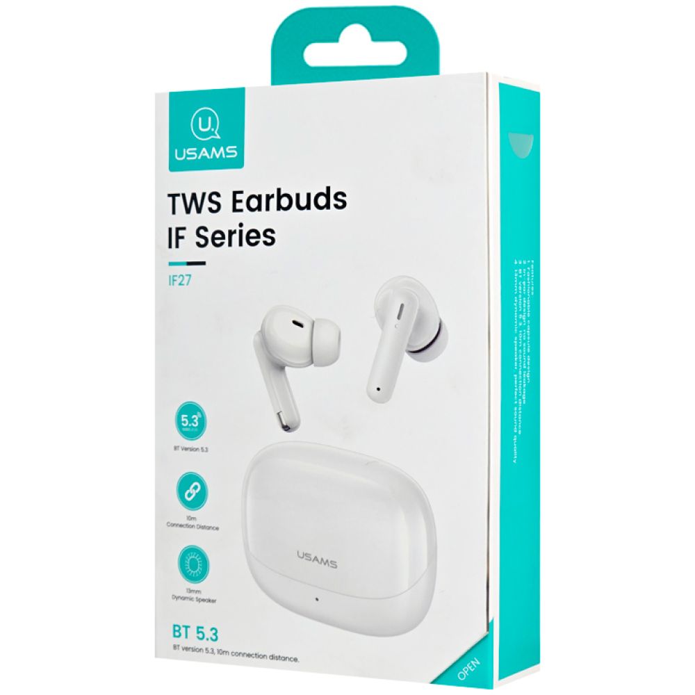 USAMS earphones με θήκη φόρτισης IF27, TWS, Φ13mm, 25/250mAh, λευκά - Image 6