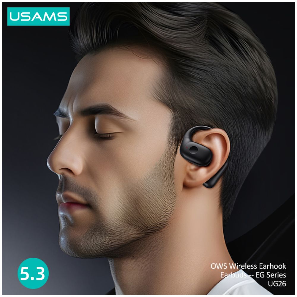 USAMS earphones με θήκη φόρτισης UG26, OWS, Φ14.2mm, 50/300mAh, μαύρα - Image 2