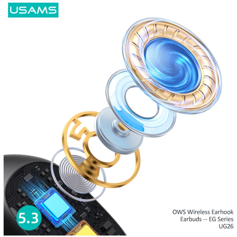 USAMS earphones με θήκη φόρτισης UG26, OWS, Φ14.2mm, 50/300mAh, μαύρα - Image 3