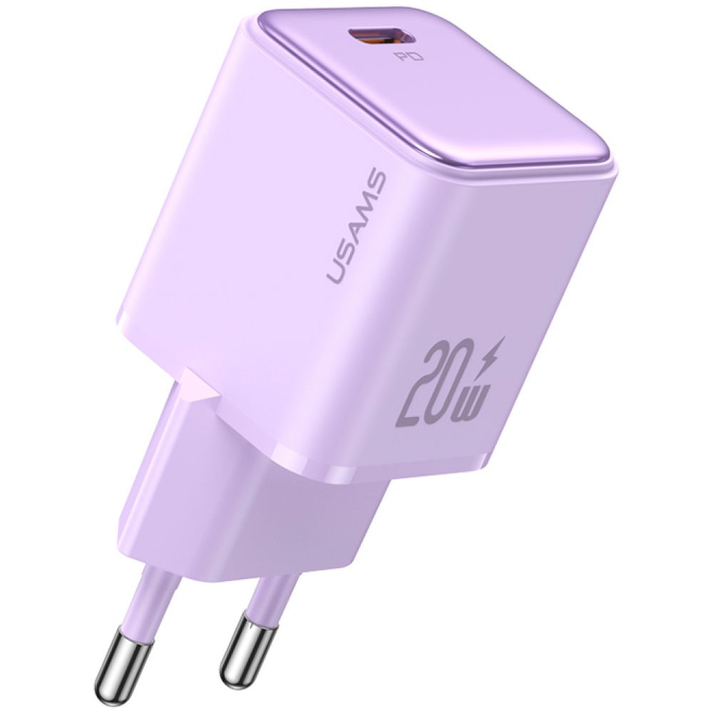 USAMS φορτιστής τοίχου US-CC183, USB-C θύρα εξόδου, 20W PD, μωβ