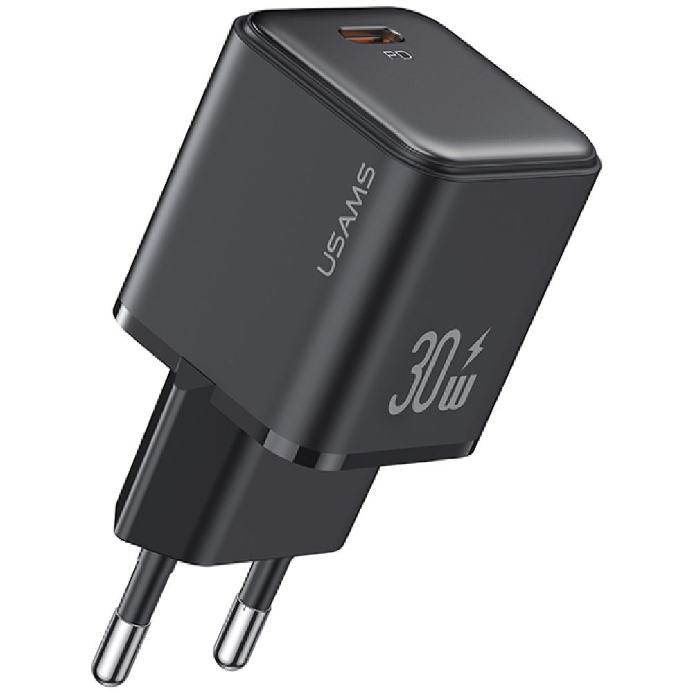 USAMS φορτιστής τοίχου US-CC186, USB-C θύρα εξόδου, 30W PD, μαύρος