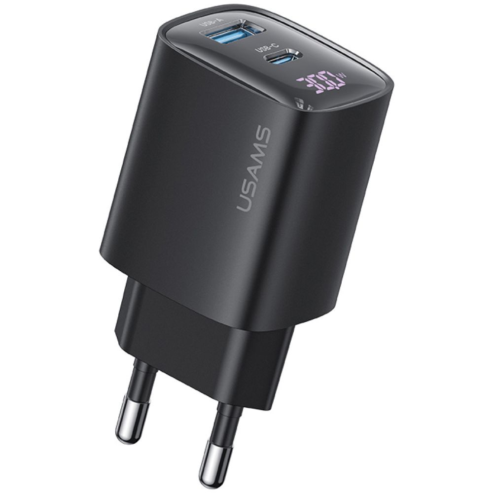 USAMS φορτιστής τοίχου US-CC229, USB & USB-C, 30W, GaN, μαύρος