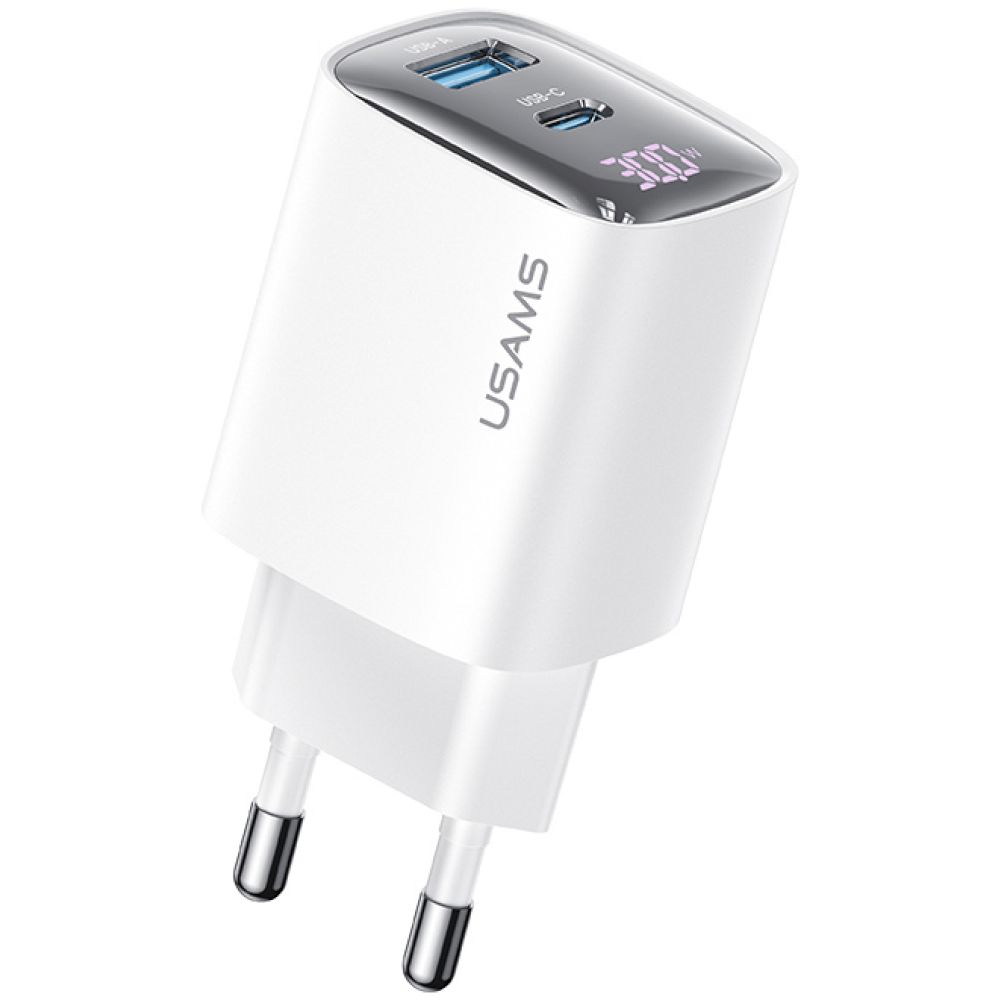 USAMS φορτιστής τοίχου US-CC229, USB & USB-C, 30W, GaN, λευκός