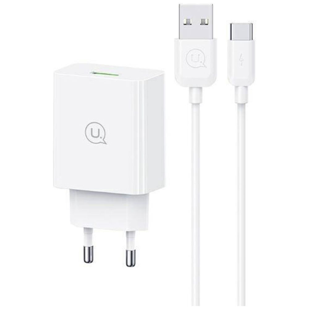 USAMS φορτιστής τοίχου SCXLTZ02 με καλώδιο USB-C, USB, 18W, λευκός