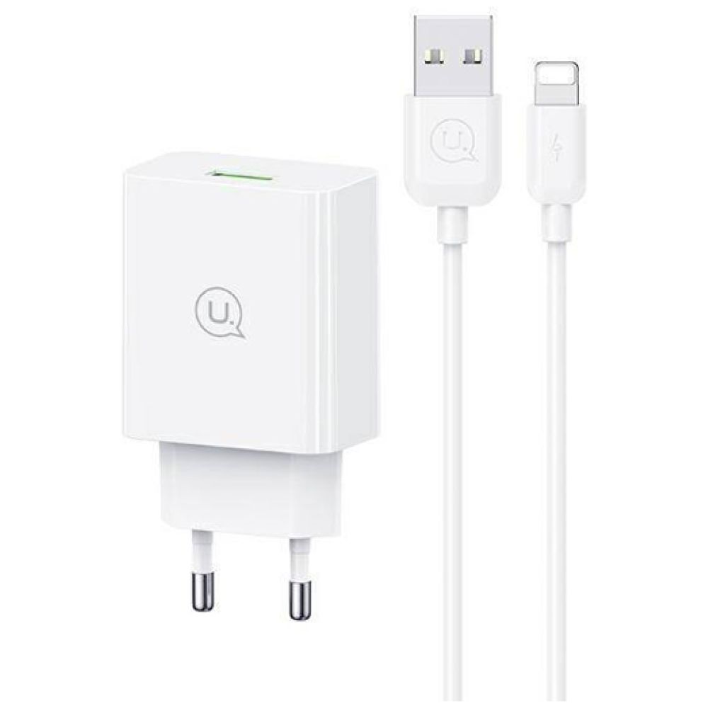 USAMS φορτιστής τοίχου SCXLTZ03 με καλώδιο Lightning, USB, 18W, λευκός