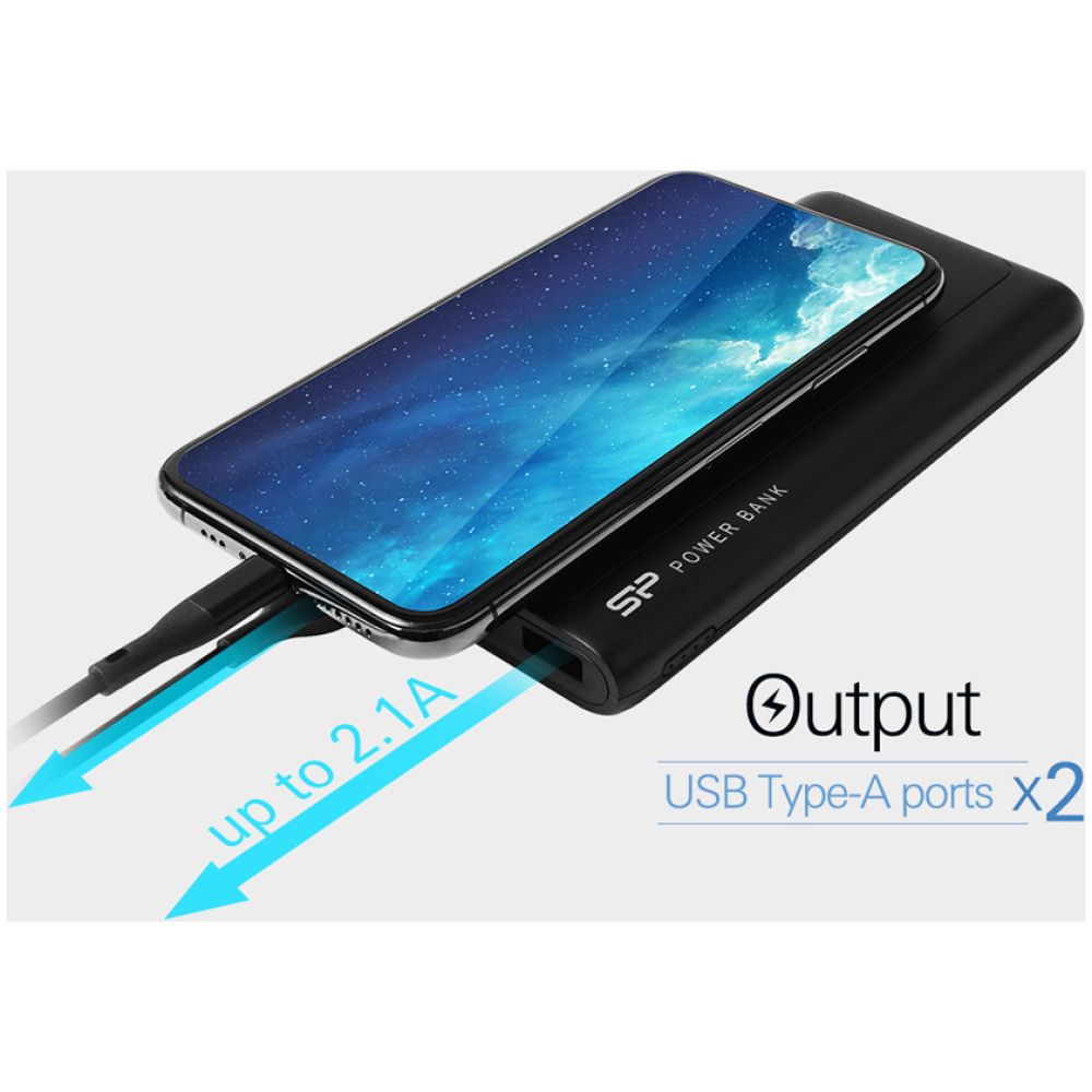 SILICON POWER power bank GP15, 10000mAh, 2x USB output, 2.1A, μαύρο - Image 2