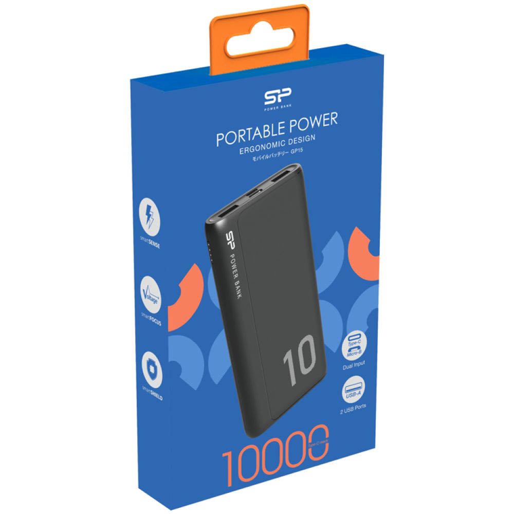 SILICON POWER power bank GP15, 10000mAh, 2x USB output, 2.1A, μαύρο - Image 5