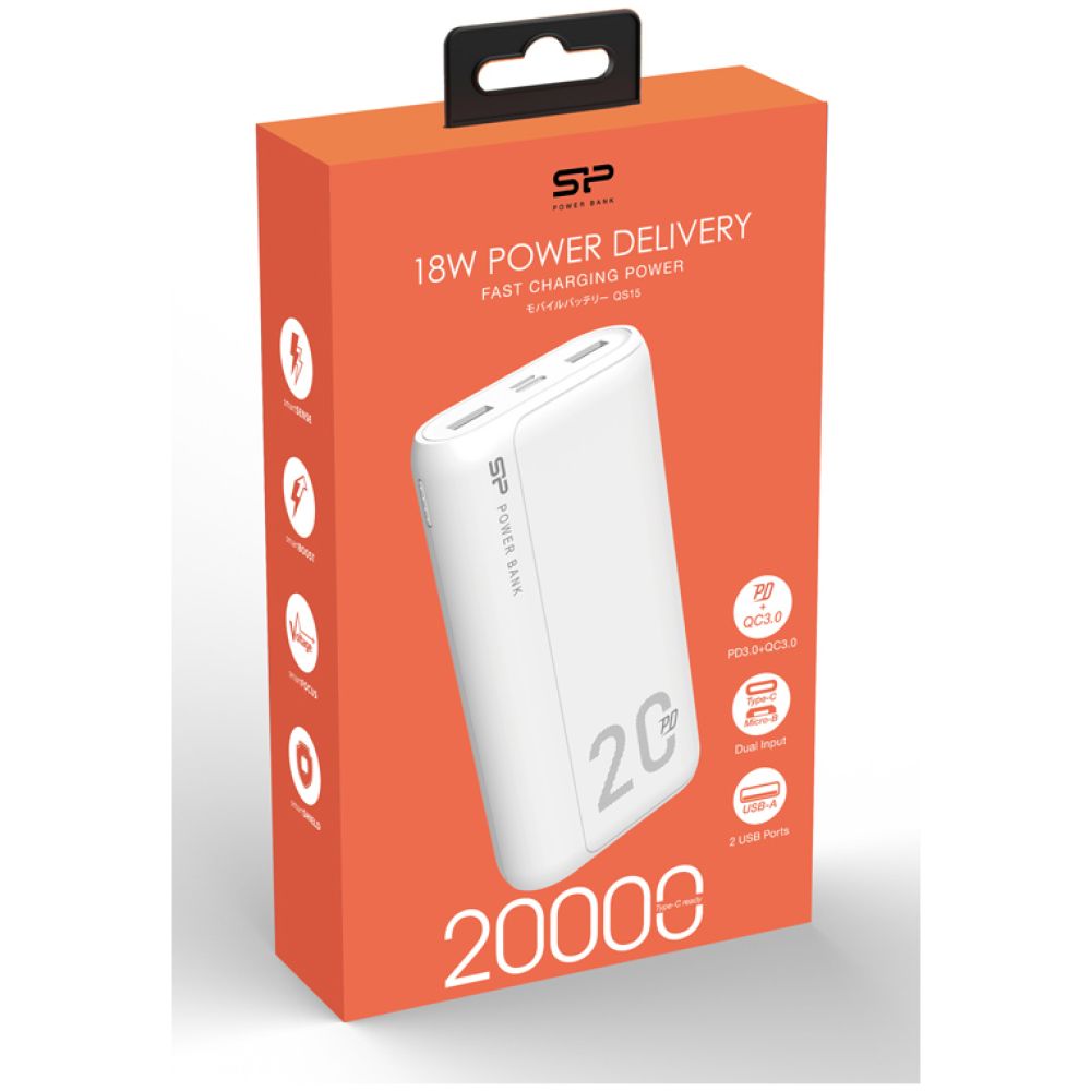 SILICON POWER power bank QS15, 20000mAh, 2x USB & USB Type-C, 18W, λευκό - Image 4