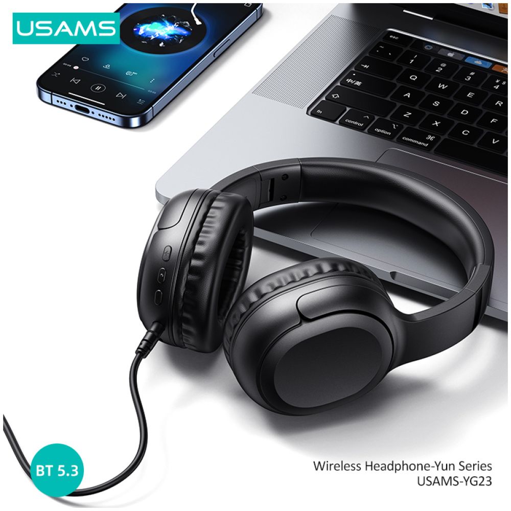 USAMS headphones YG23, ασύρματα & ενσύρματα, Φ40mm, 300mAh, μαύρα - Image 3