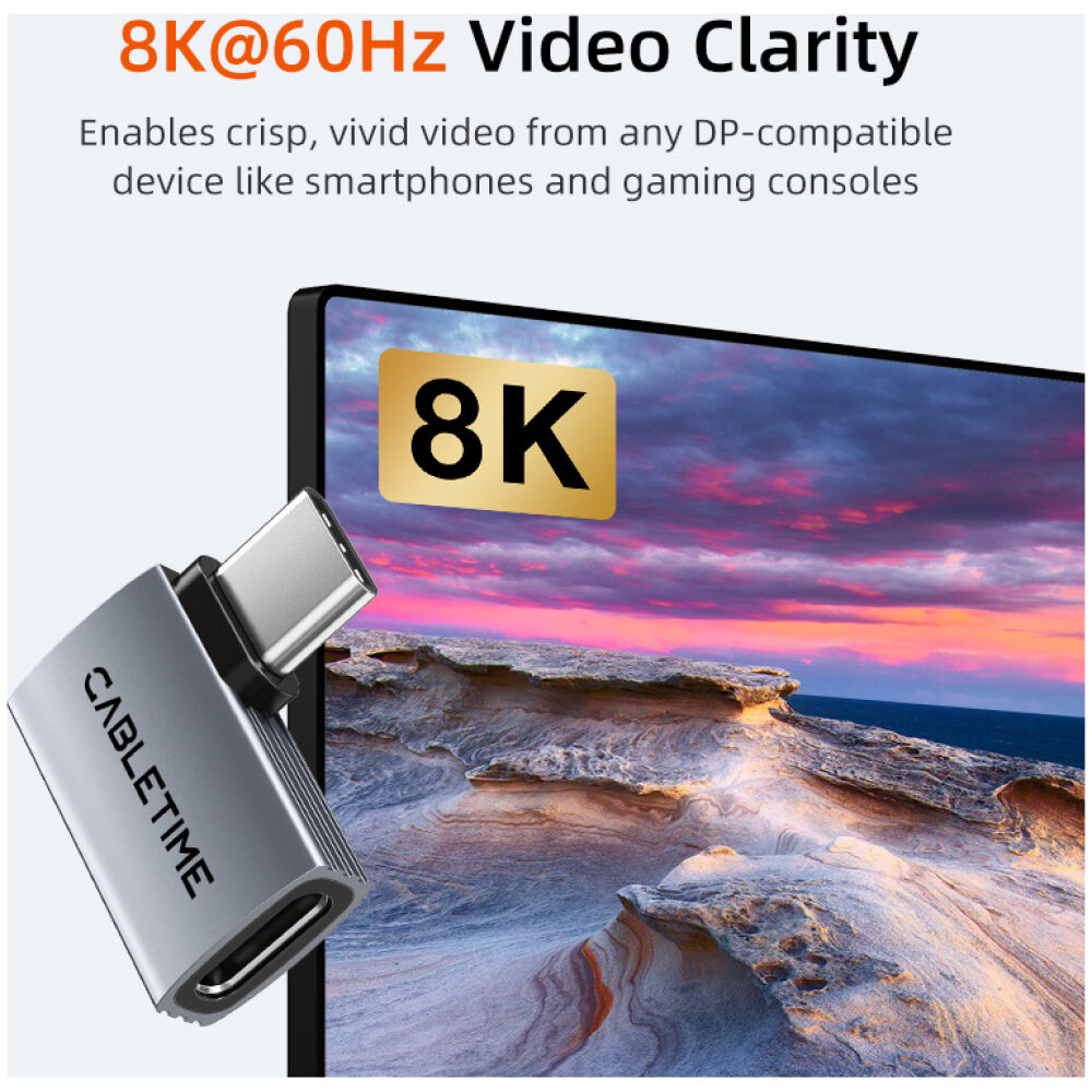 CABLETIME αντάπτορας USB-C CT-OTG41-AG, γωνιακός, USB4, 240W, 40Gbps, 8K, γκρι - Image 4