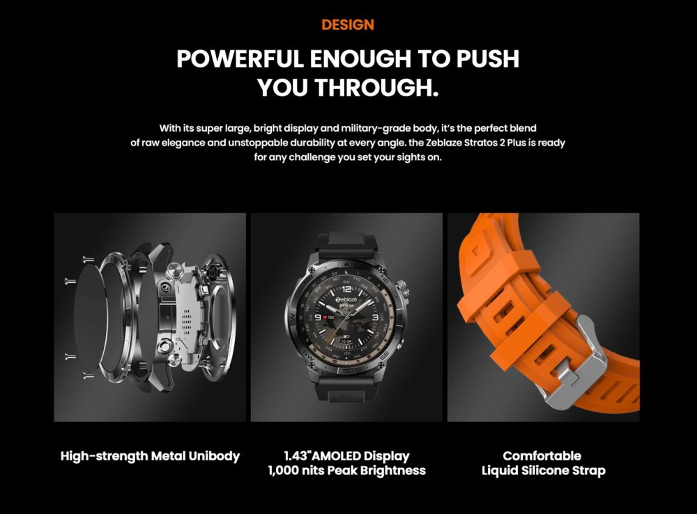 ZEBLAZE smartwatch Stratos 2 Plus, heart rate, 1.43" AMOLED, GPS, μαύρο - Image 4