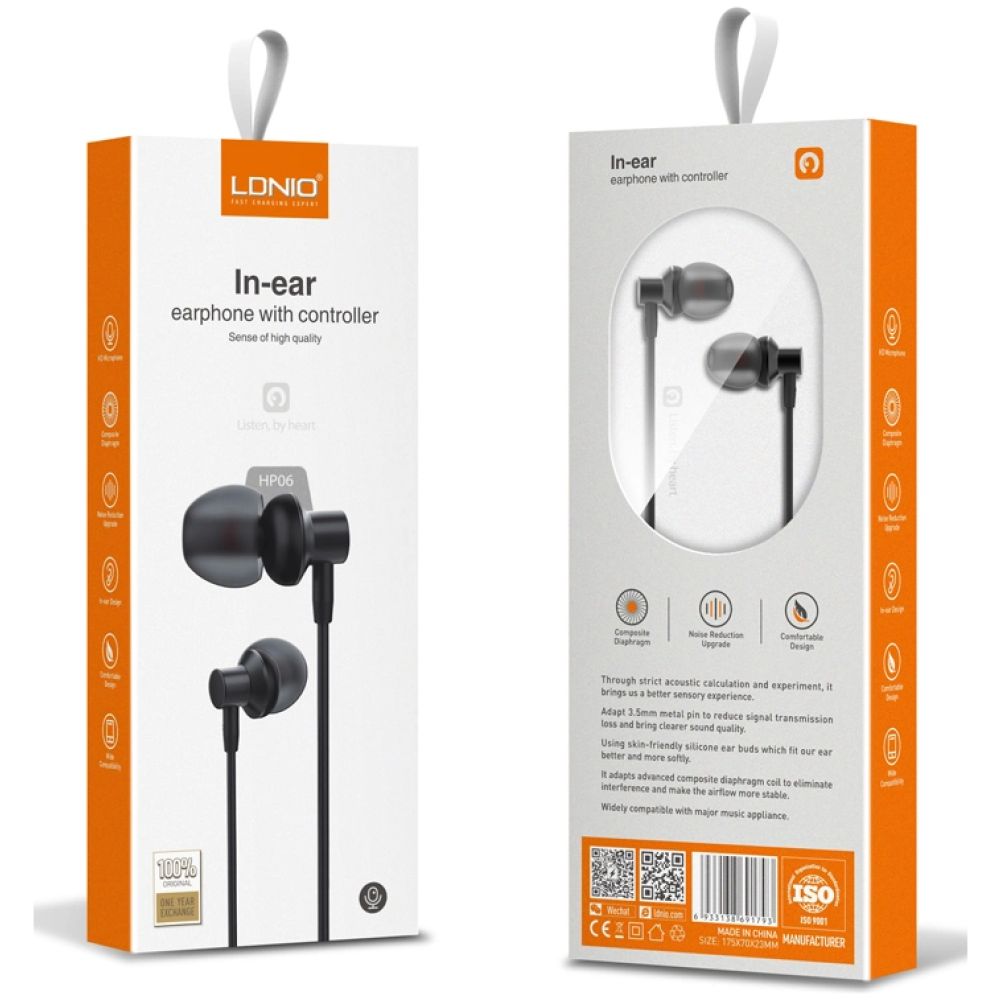 LDNIO earphones με μικρόφωνο HP06, 3.5mm, 1.2m, μαύρα - Image 2