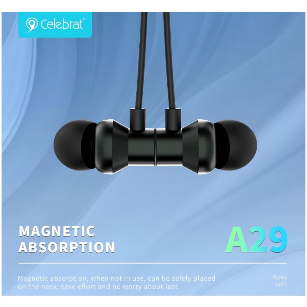 CELEBRAT earphones A29 με μαγνήτη, Bluetooth 5.3, Φ10mm, μαύρα - Image 2