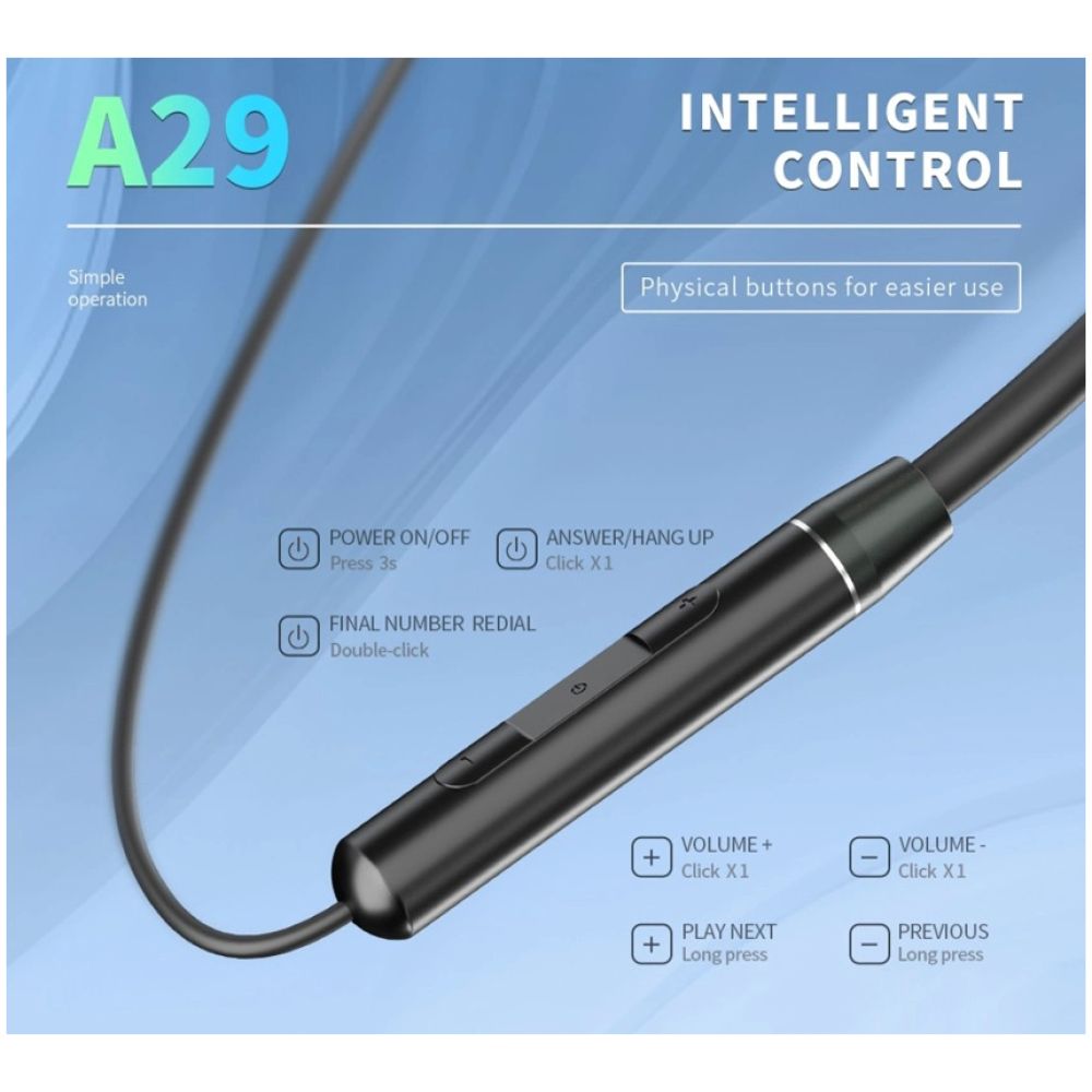 CELEBRAT earphones A29 με μαγνήτη, Bluetooth 5.3, Φ10mm, μαύρα - Image 3