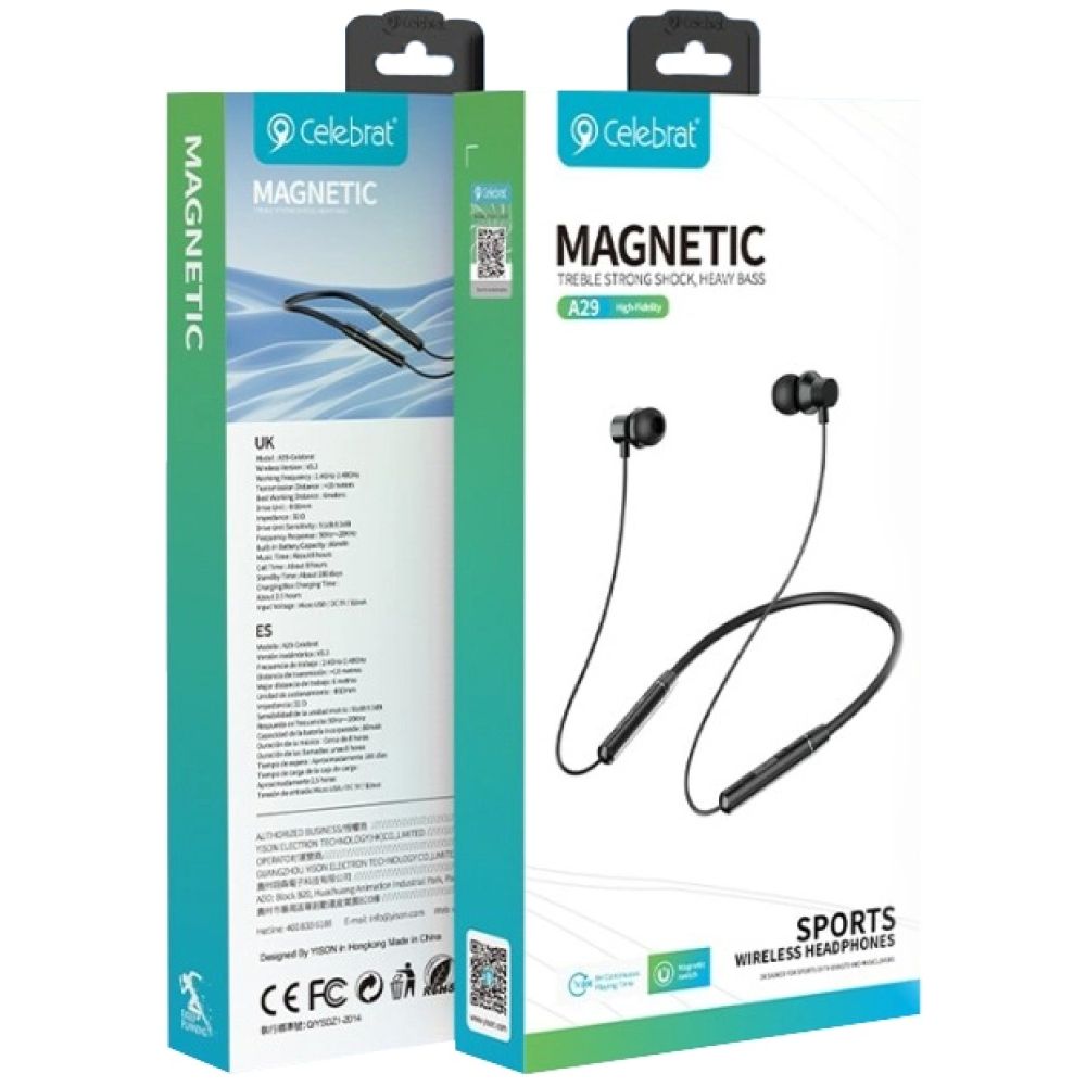 CELEBRAT earphones A29 με μαγνήτη, Bluetooth 5.3, Φ10mm, μαύρα - Image 4