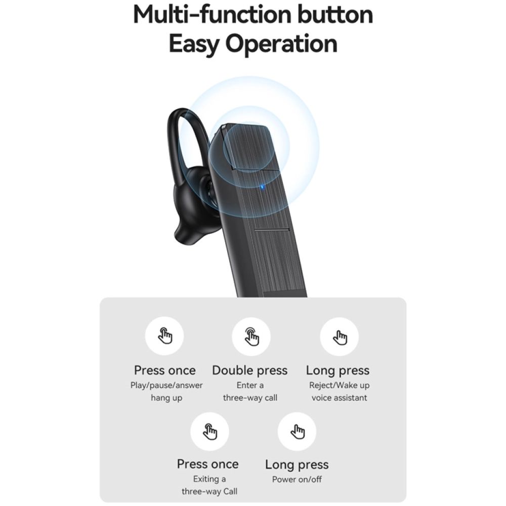 USAMS Bluetooth μονό earphone USAMS-BT2, 100mAh, 3-way κλήσεις, μαύρο - Image 5