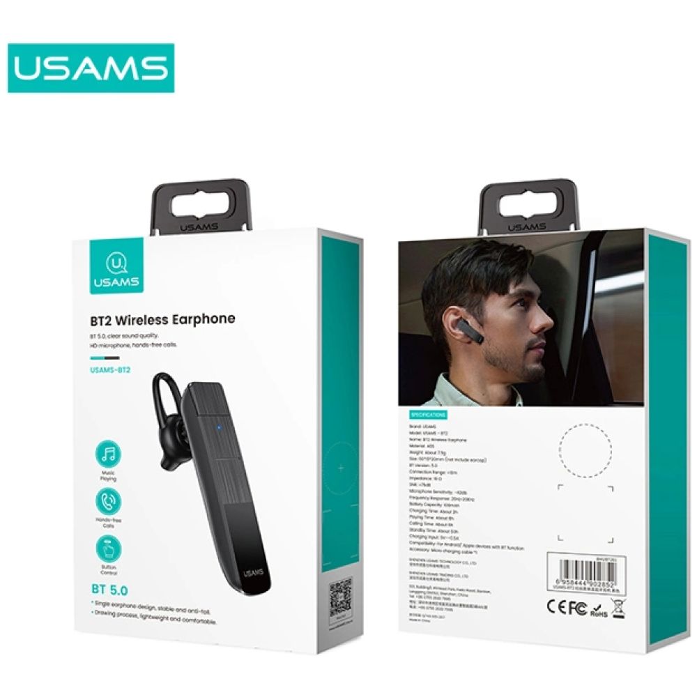 USAMS Bluetooth μονό earphone USAMS-BT2, 100mAh, 3-way κλήσεις, μαύρο - Image 7