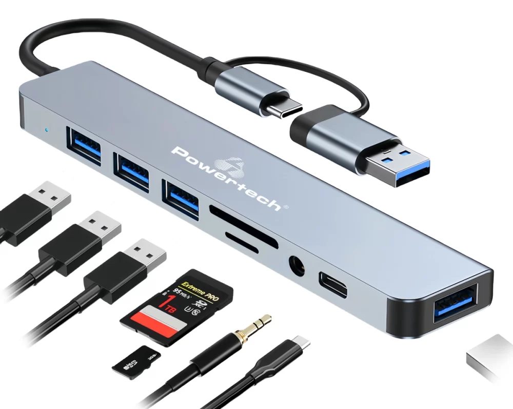 POWERTECH docking station PTR-0151, 8 θυρών, USB & USB-C σύνδεση, γκρι - Image 2