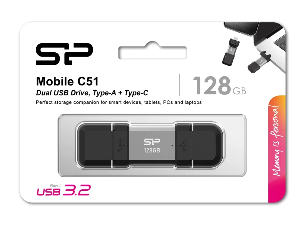 SILICON POWER USB Flash Drive C51, USB/USB-C, 128GB, 120MBps, ασημί - Image 4