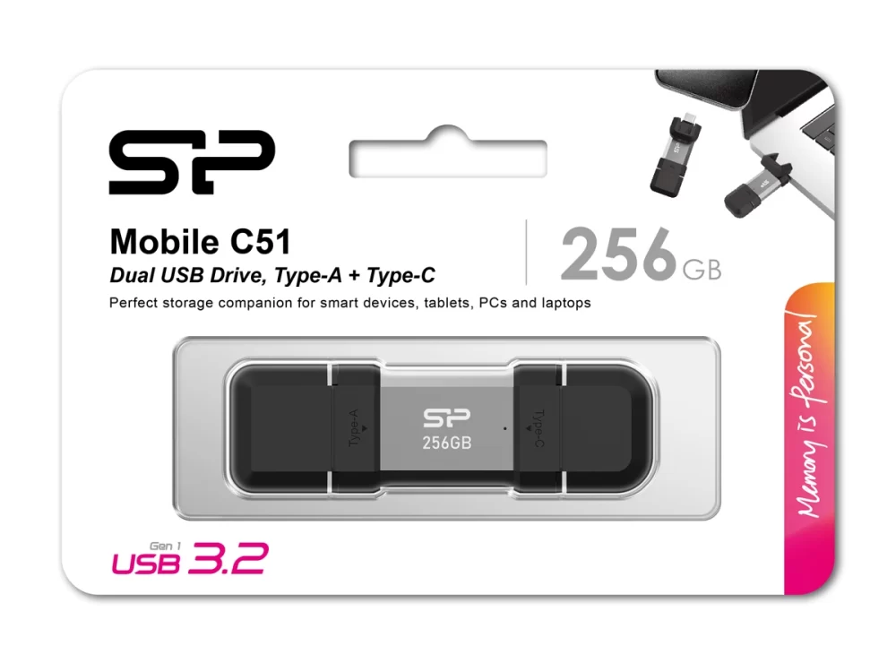 SILICON POWER USB Flash Drive C51, USB/USB-C, 256GB, 200MBps, ασημί - Image 4