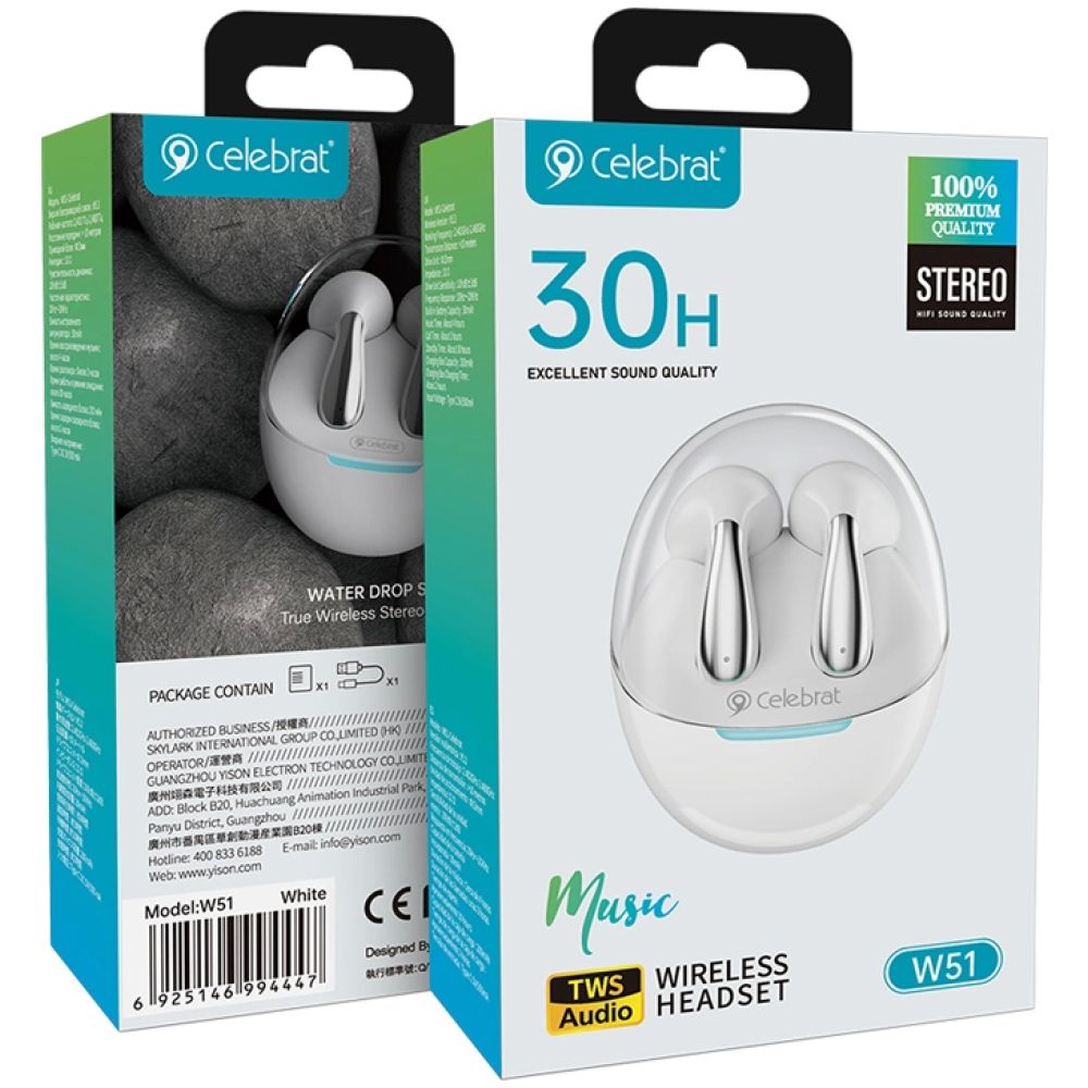 CELEBRAT earphones με θήκη φόρτισης W51, True Wireless, λευκά - Image 4