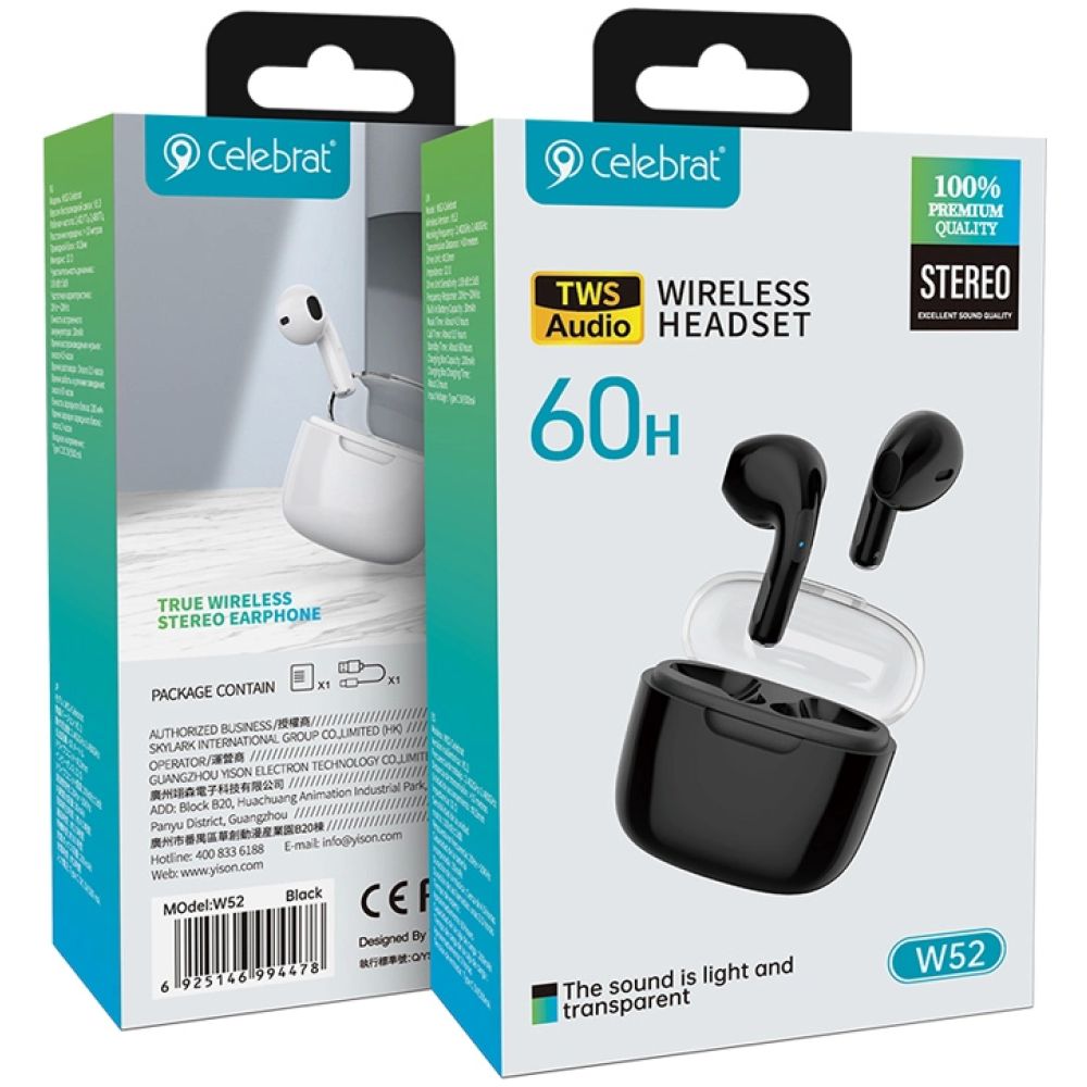 CELEBRAT earphones με θήκη φόρτισης W52, True Wireless, μαύρα - Image 4